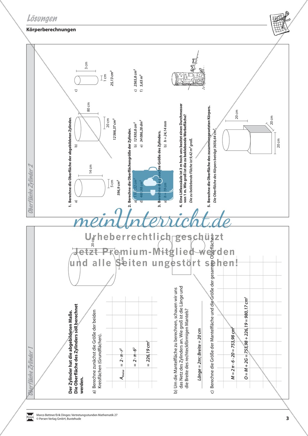 Geometrische Körper: Die Oberfläche des Zylinders berechnen Preview 3