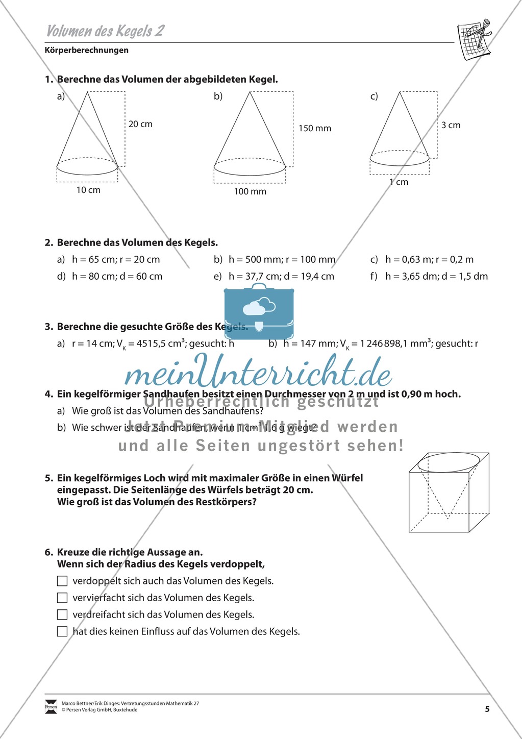 Geometrische Körper: Kegelvolumen berechnen Preview 2