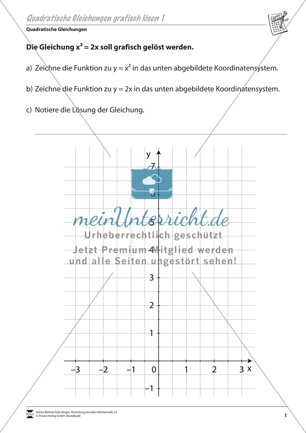 Aufgaben zur graphischen Lösung quadratischer Gleichungen Preview 1