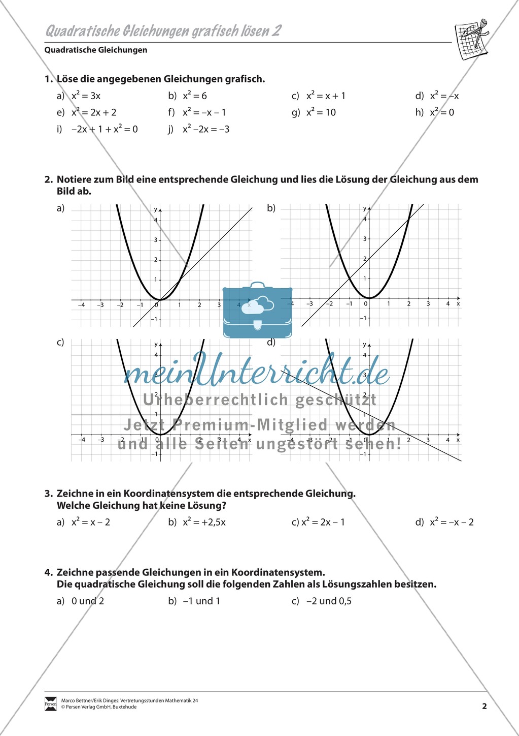 Aufgaben zur graphischen Lösung quadratischer Gleichungen Preview 2