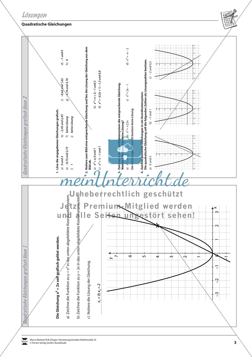 Aufgaben zur graphischen Lösung quadratischer Gleichungen Preview 3