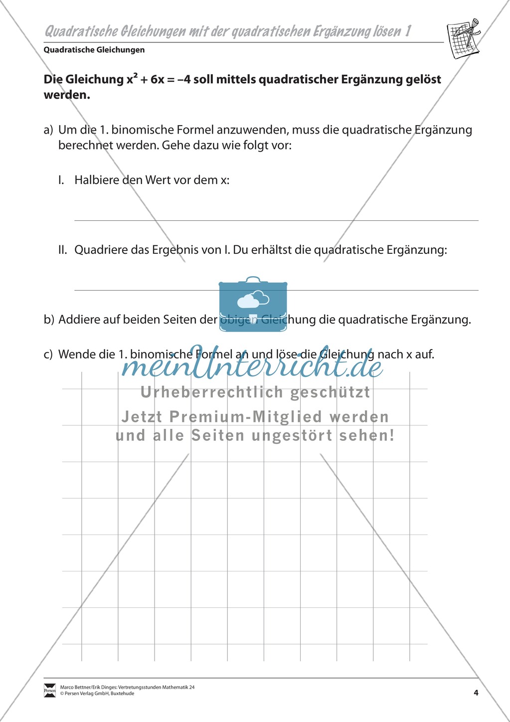 Quadratische Gleichungen mit Hilfe der quadratischen Ergänzung lösen Preview 1