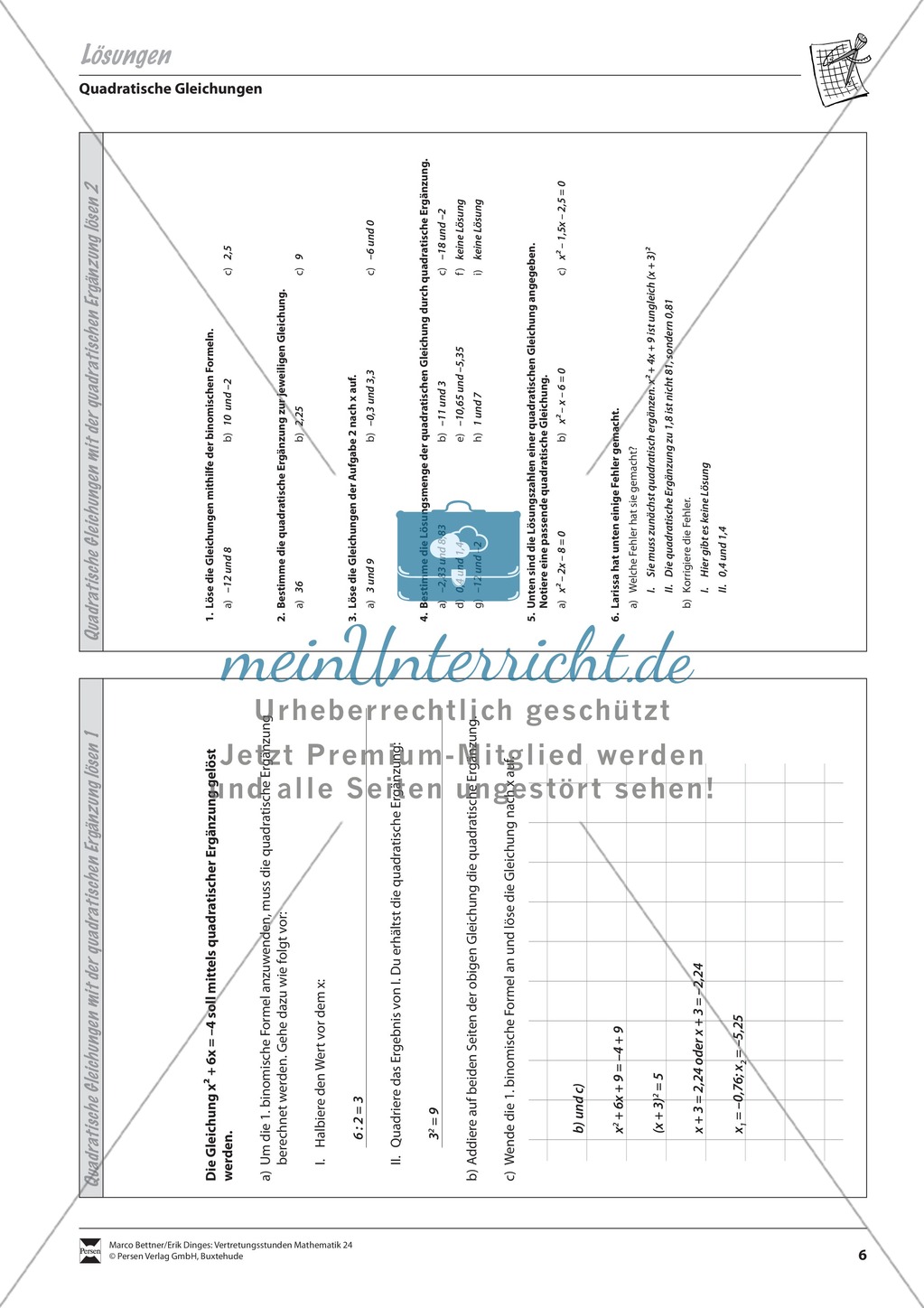 Quadratische Gleichungen mit Hilfe der quadratischen Ergänzung lösen Preview 3