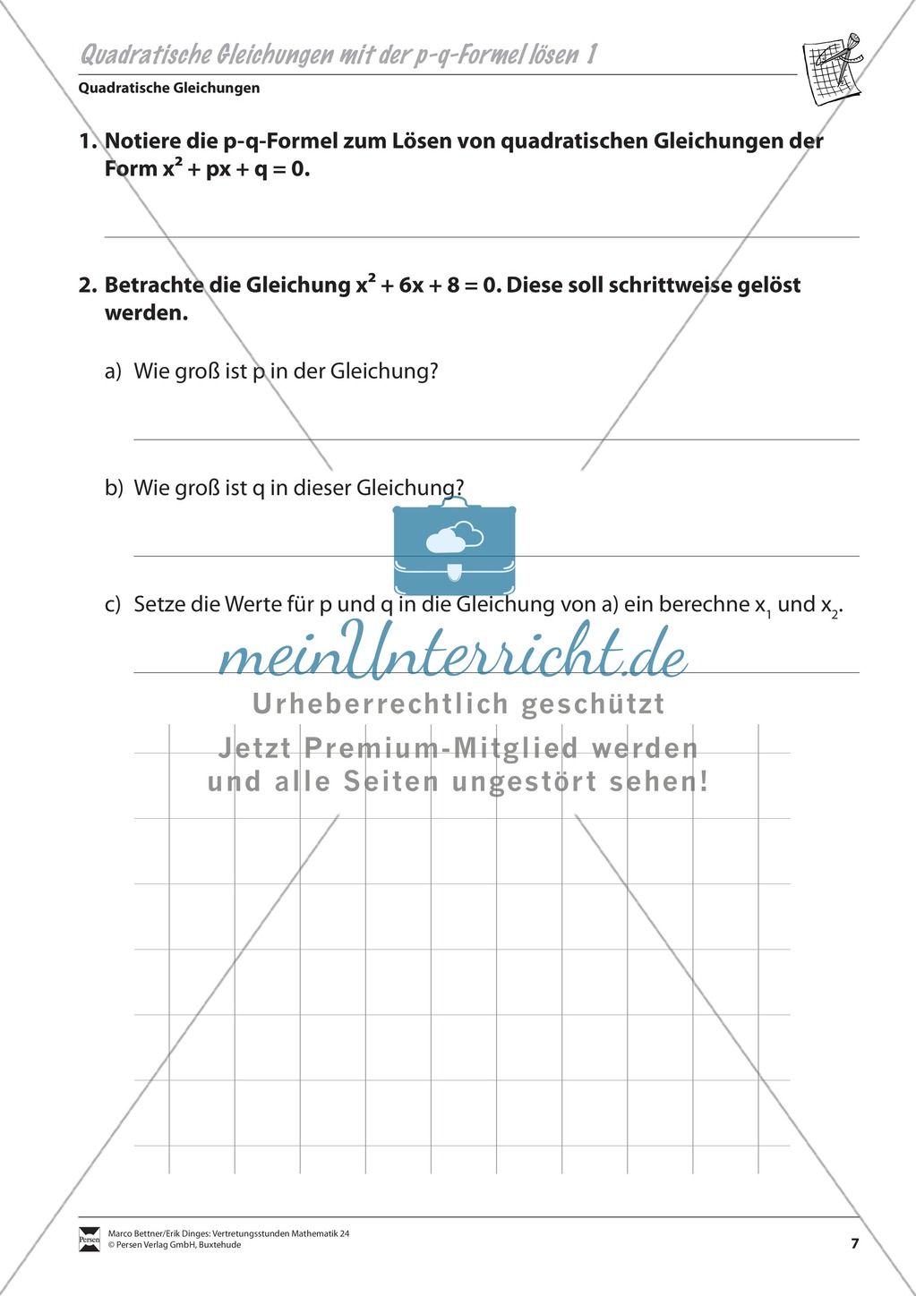 Quadratische Gleichungen mit Hilfe der p-q Formel lösen Preview 1