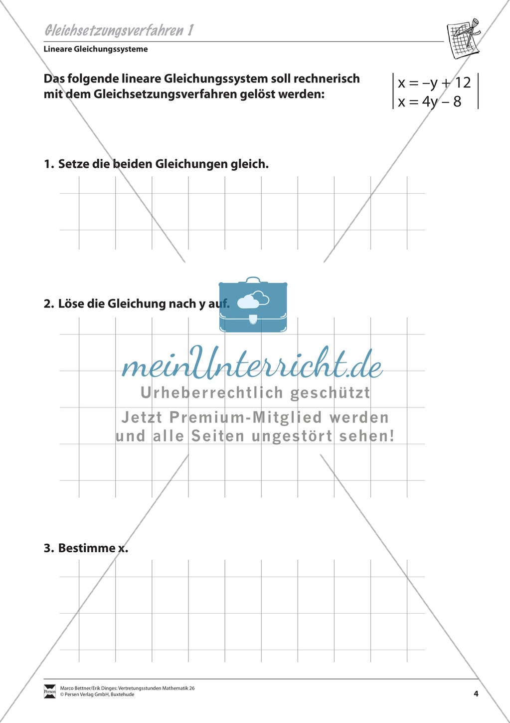 Gleichsetzungsverfahren zur Lösung linearer Gleichungssysteme Preview 1