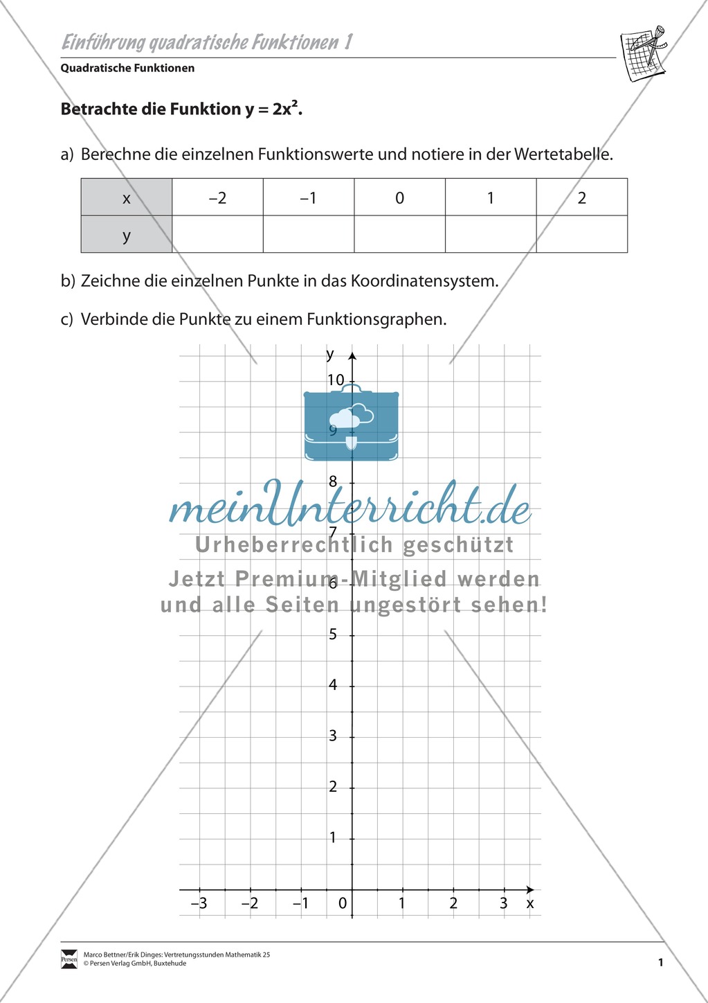 Aufgaben zur Einführung quadratischer Funktionen Preview 1