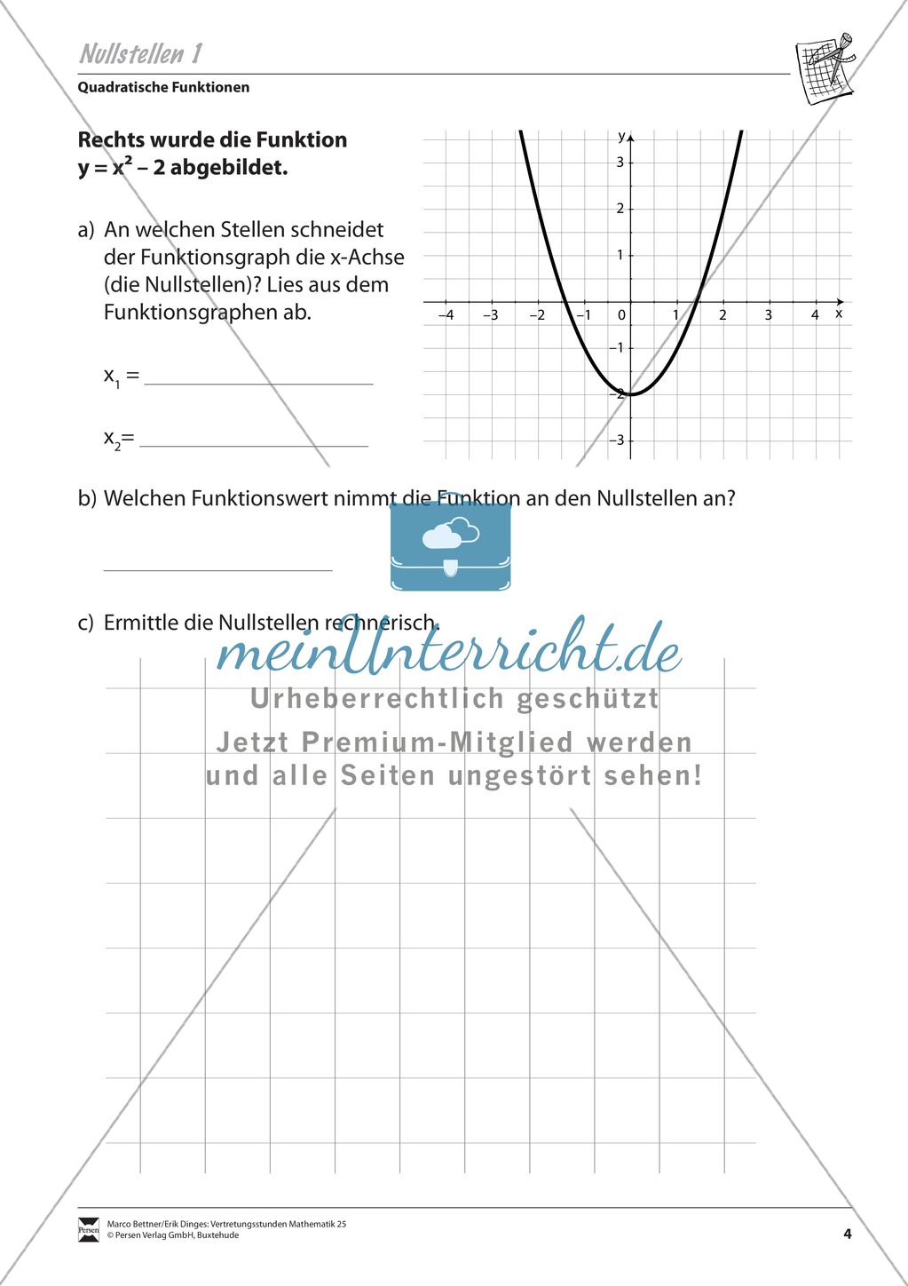 Aufgaben zur Einführung von Nullstellen bei quadratischen Funktionen Preview 1