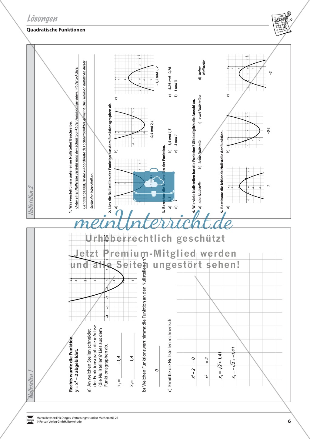 Aufgaben zur Einführung von Nullstellen bei quadratischen Funktionen Preview 3