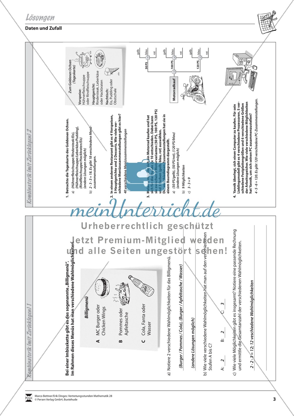 Daten und Zufall: Aufgaben zur Kombinatorik Preview 3