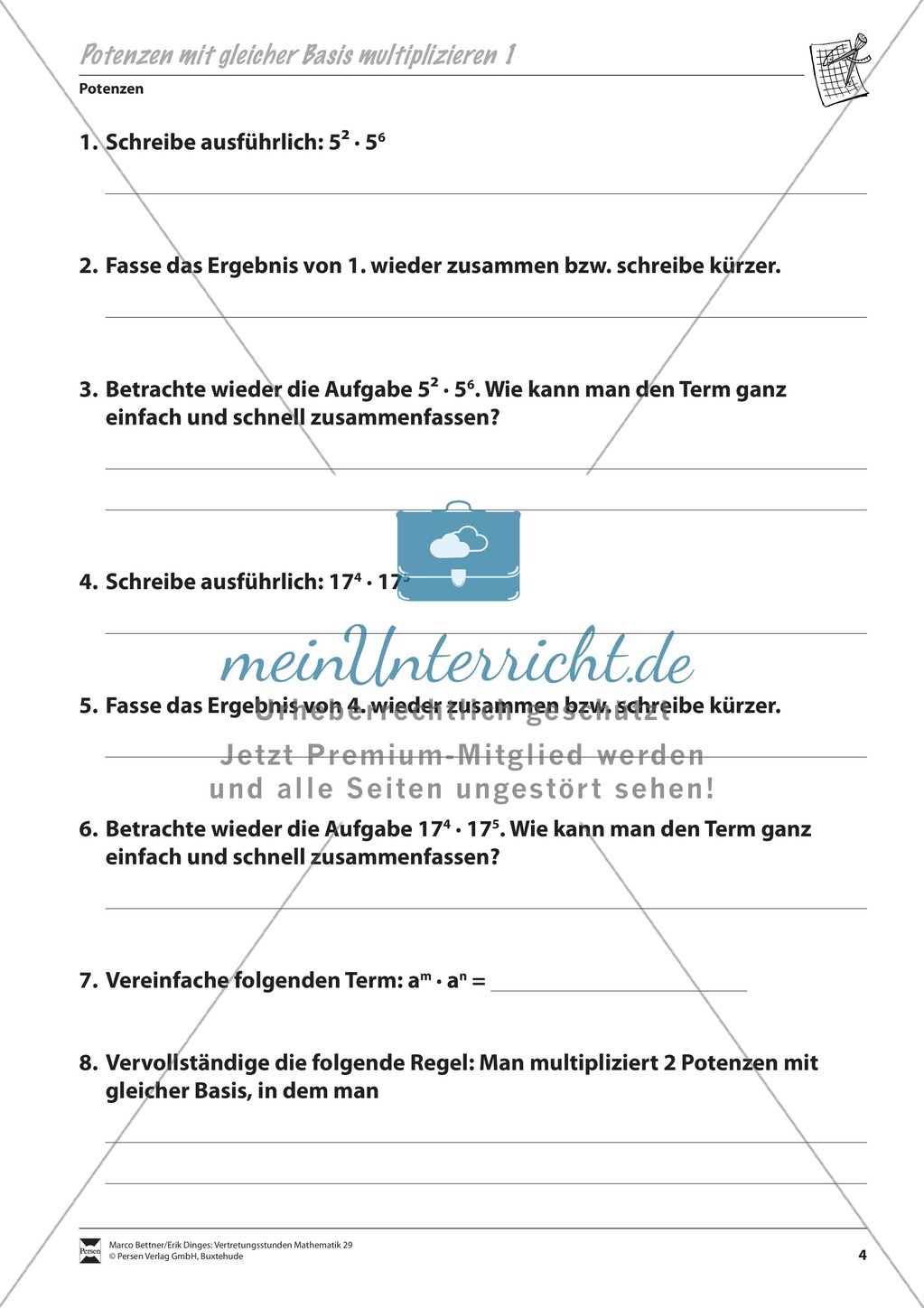 Potenzrechnung: Potenzen mit gleicher Basis multiplizieren Preview 1