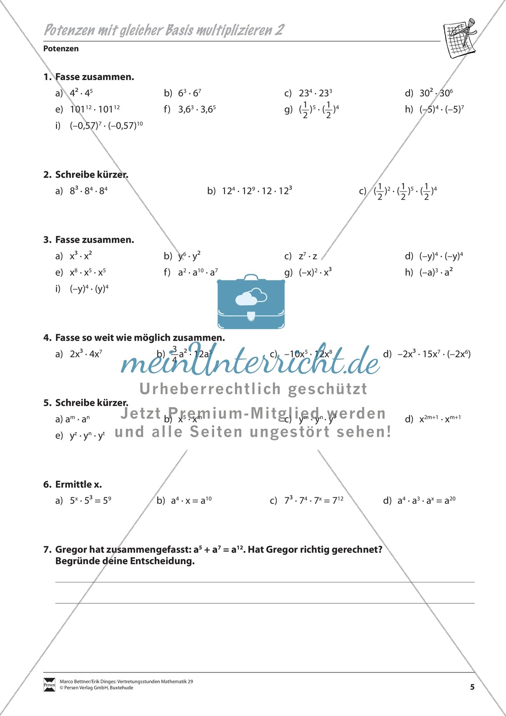Potenzrechnung: Potenzen mit gleicher Basis multiplizieren Preview 2