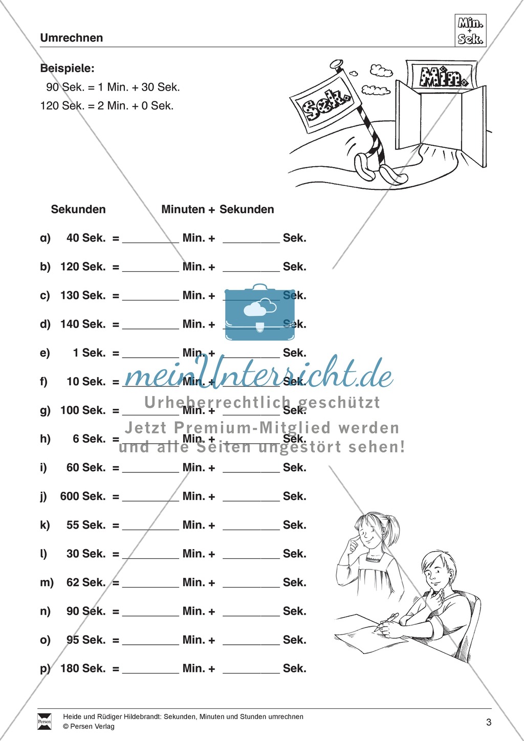 Größeneinheiten: Aufgaben zum Umrechnen der Zeiteinheiten Minute und Sekunde Preview 1