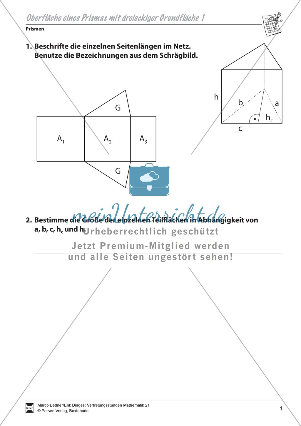 Oberfläche eines Prismas mit dreieckiger Grundfläche beschriften und bestimmen Preview 1