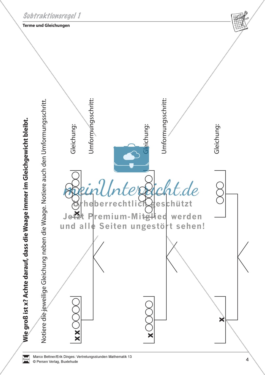 Übung und Festigung der Subtraktionsregel zur Termumformung Preview 1