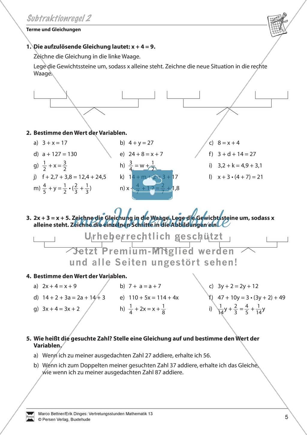 Übung und Festigung der Subtraktionsregel zur Termumformung Preview 2