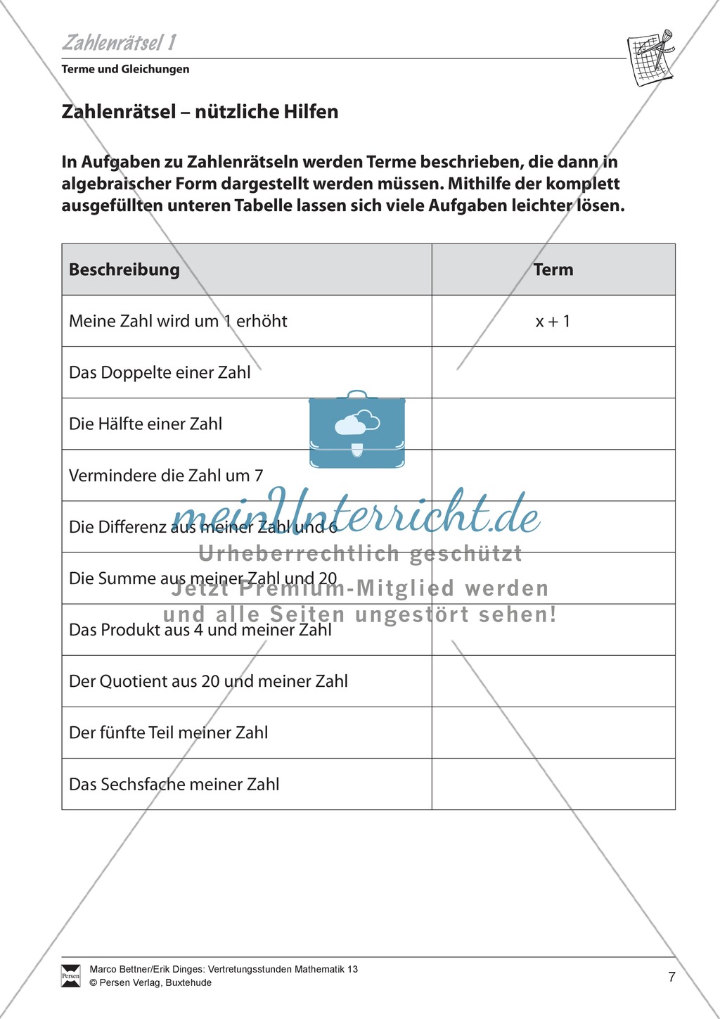 Zahlenrätsel zur Übung und Festigung von Regeln der Termumformung Preview 1