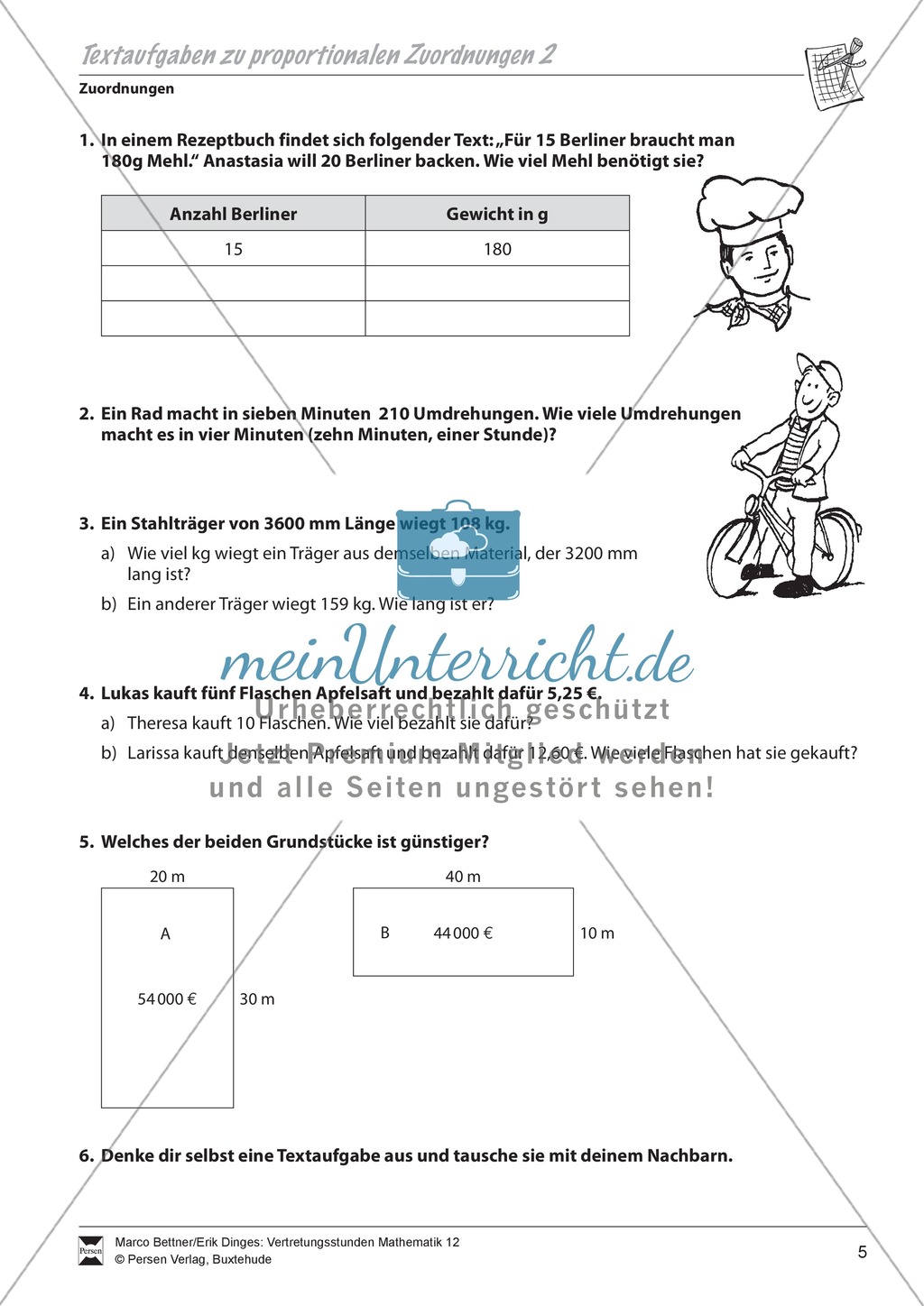 Zuordnungen: Textaufgaben zur proportionalen Zuordnungen Preview 2