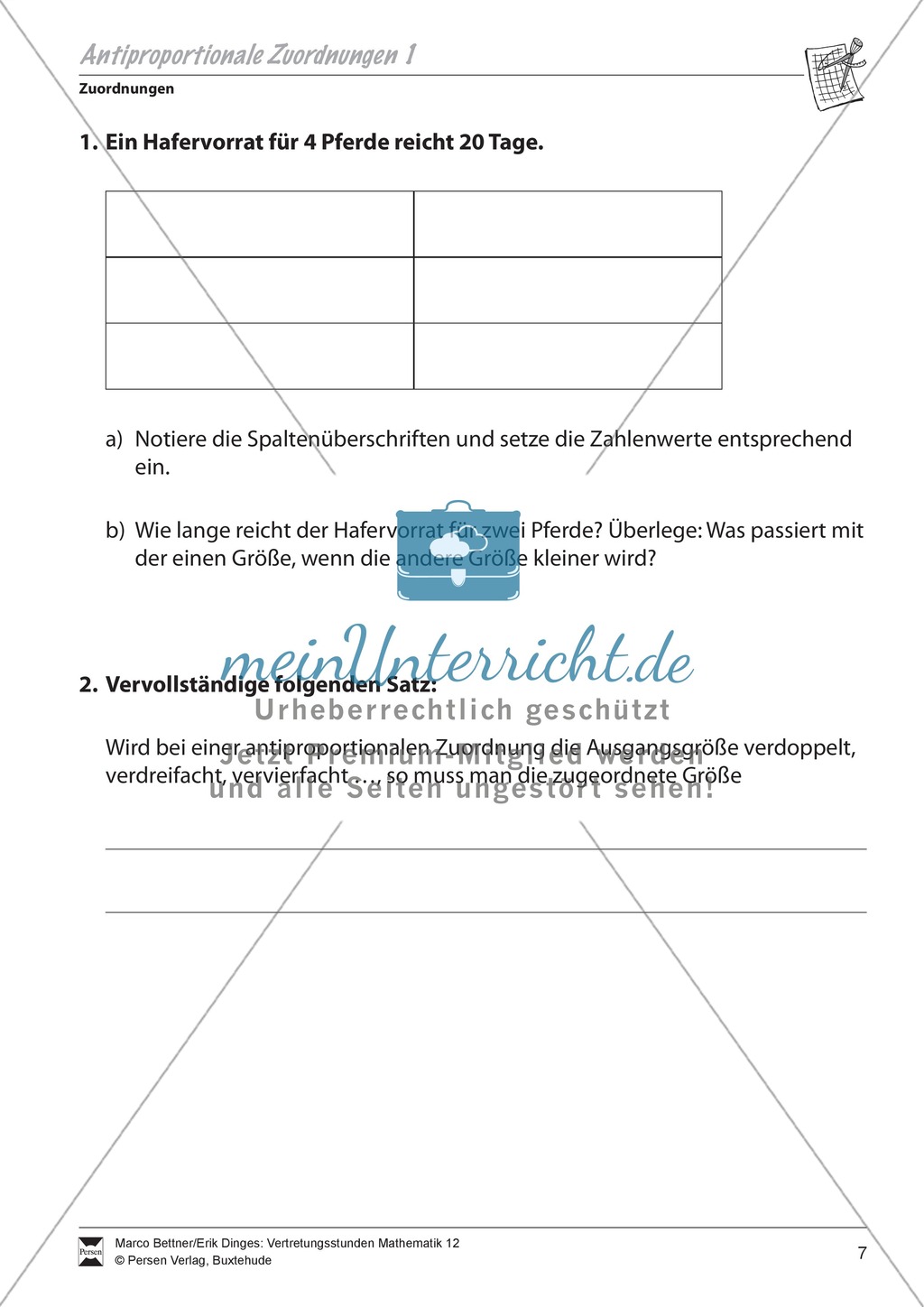Zuordnungen: Aufgaben zu antiproportionalen Zuordnungen Preview 1