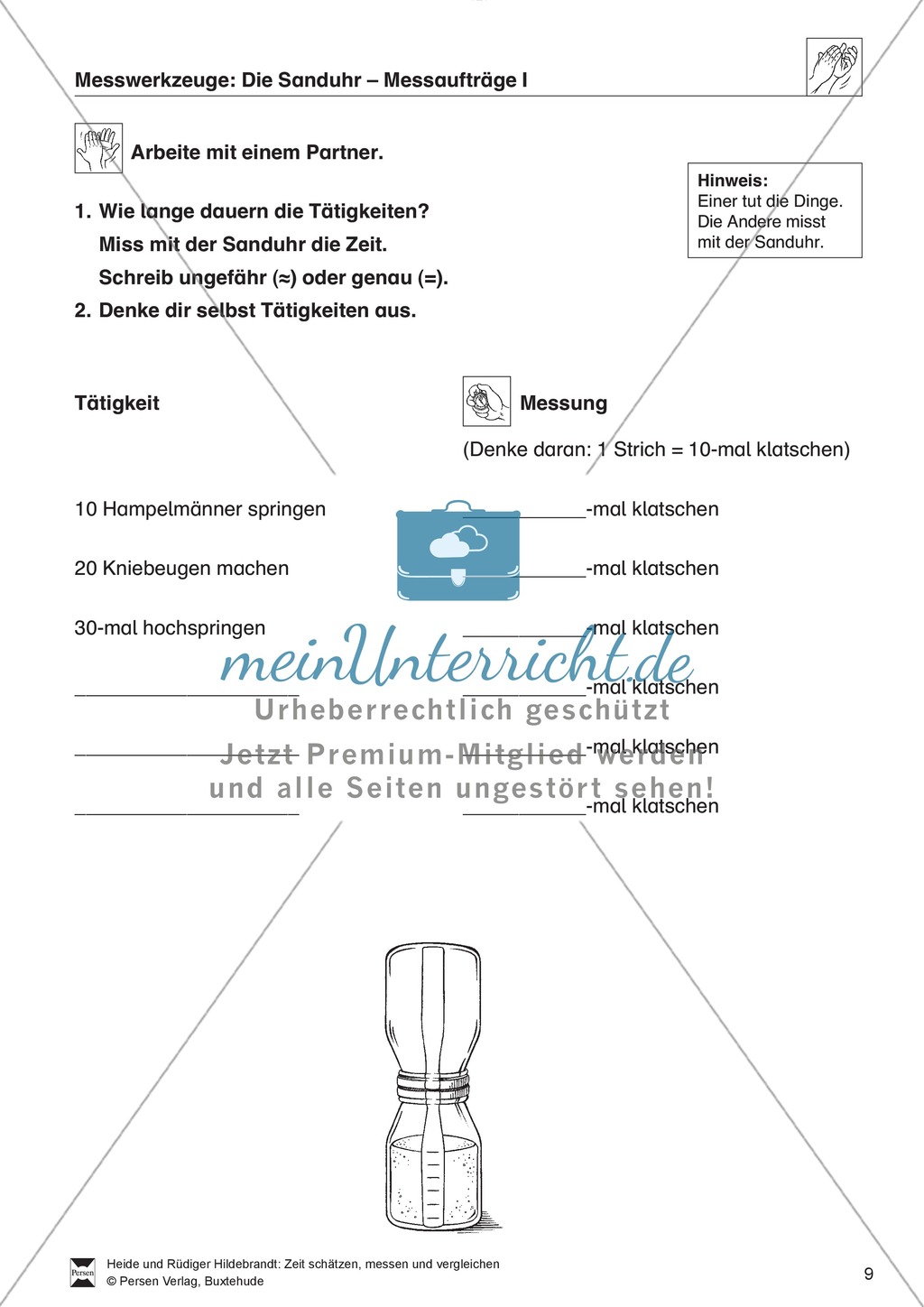 Handlungsorientierung: Bastelanleitung für eine Sanduhr und Messaufträge Preview 3