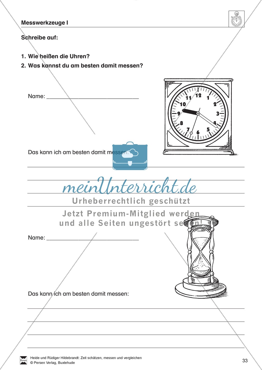 Aufgaben zum Umgang mit verschiedenen Werkzeugen zur Zeitmessung Preview 1