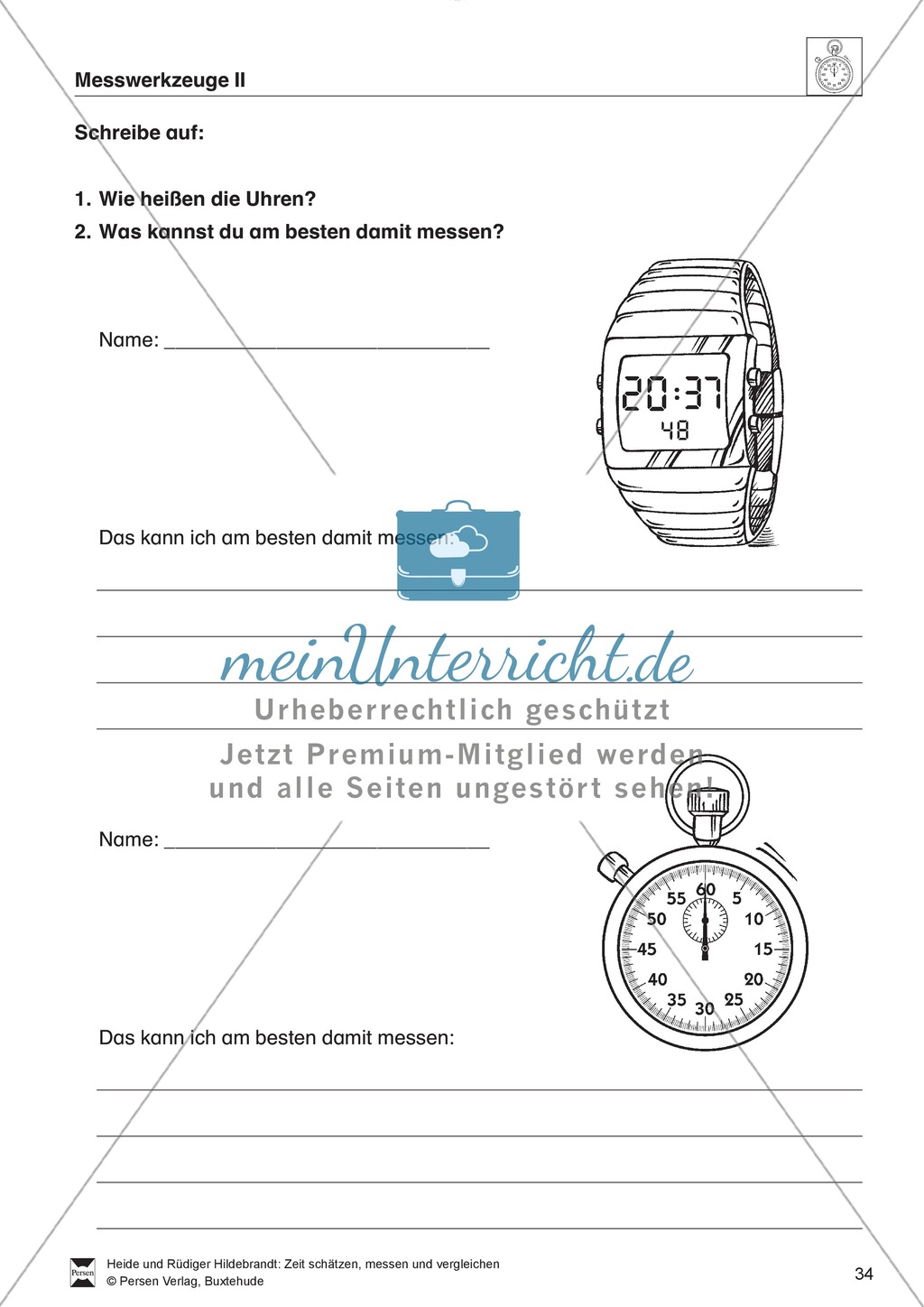 Aufgaben zum Umgang mit verschiedenen Werkzeugen zur Zeitmessung Preview 2