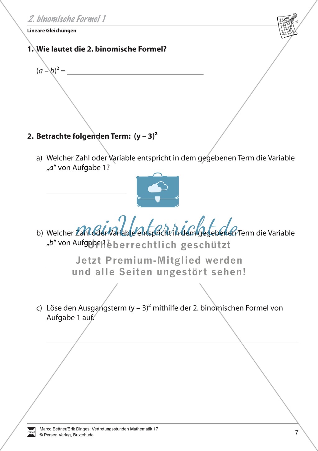 Lineare Gleichungen: Übungen zu den binomischen Formeln Preview 4