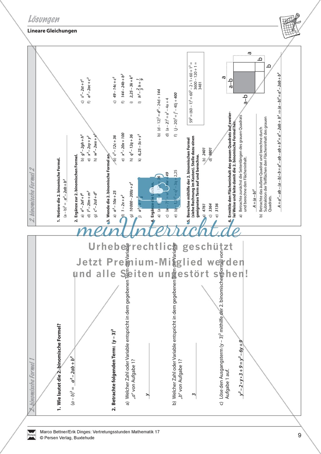 Lineare Gleichungen: Übungen zu den binomischen Formeln Preview 6
