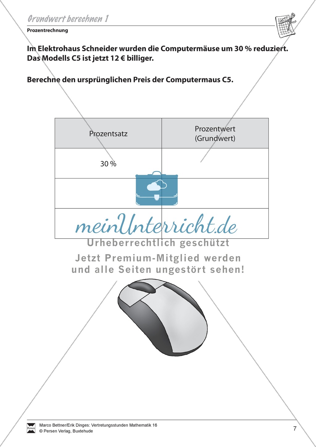 Prozentrechnung: Grundwert berechnen Preview 1