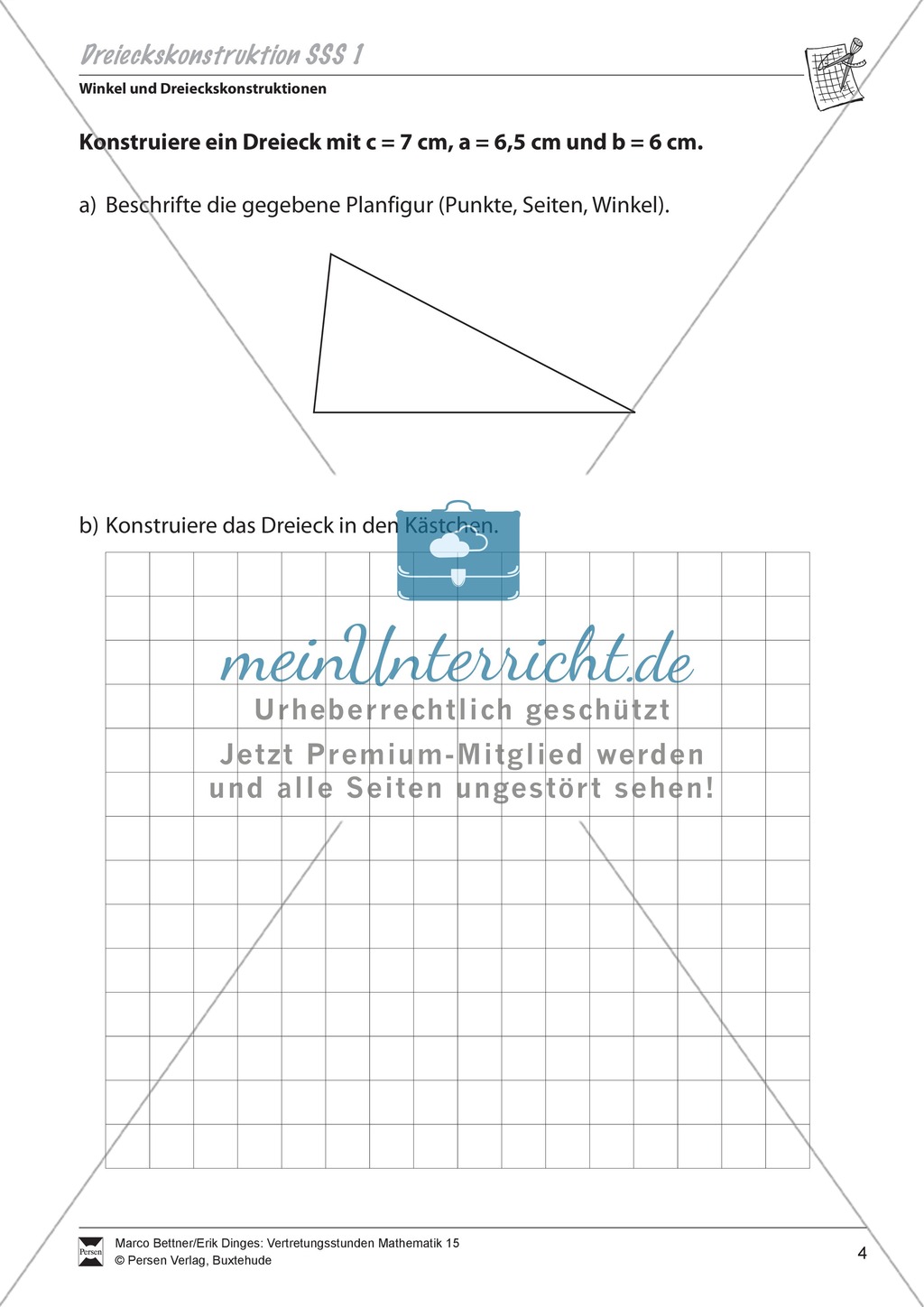 Konstruktionsangaben zu verschiedenen Dreiecken mit Seitenangaben Preview 1