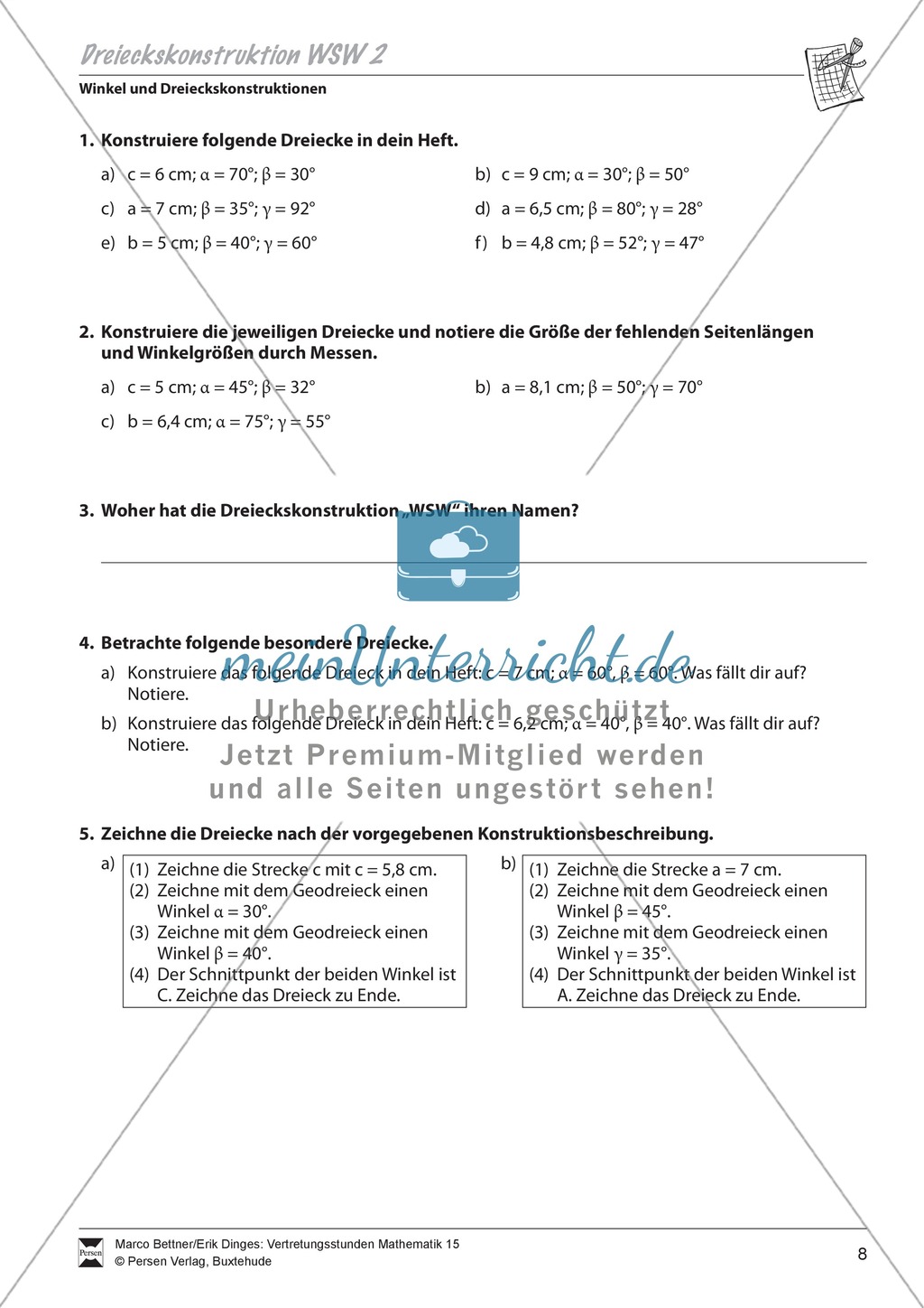 Dreieckskonstruktion unter Angabe von Winkel-Seite-Winkel Preview 2
