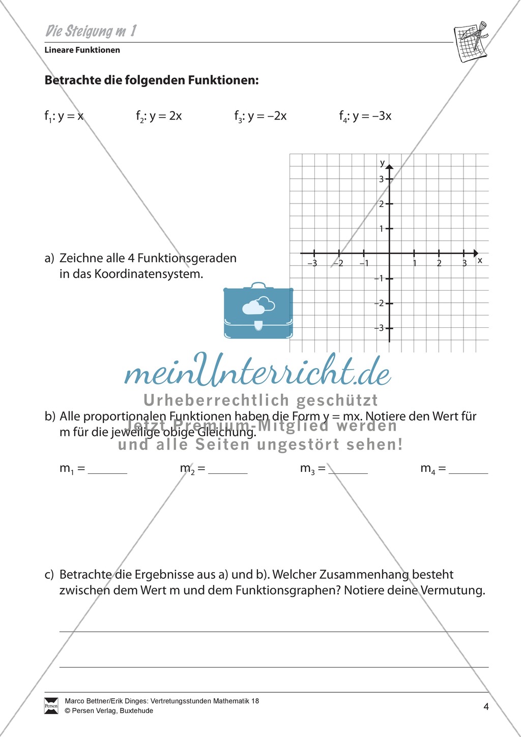 Lineare Funktionen: Übungen zur Steigung m Preview 1