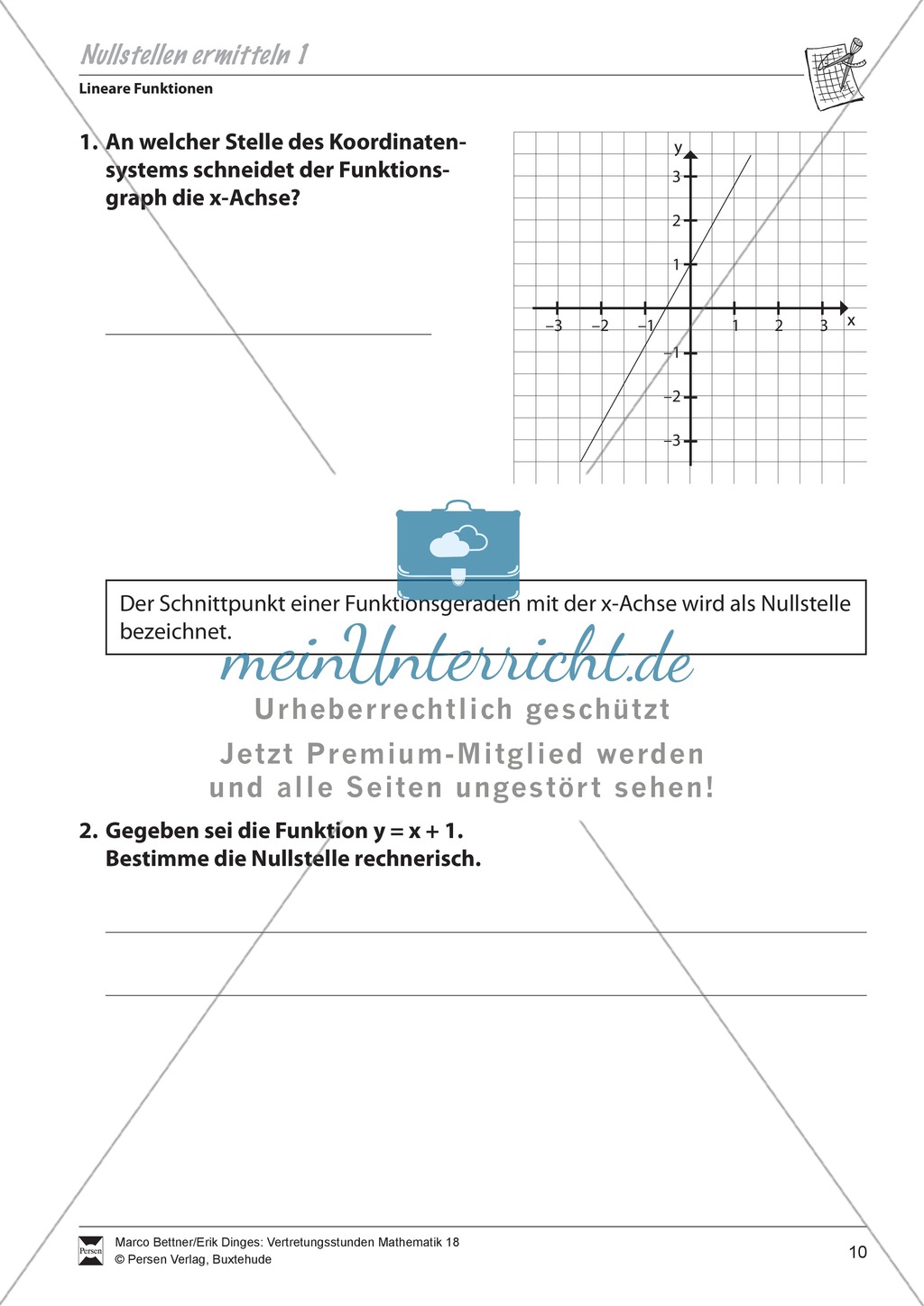 Lineare Funktionen: Ermittlung von Nullstellen Preview 1