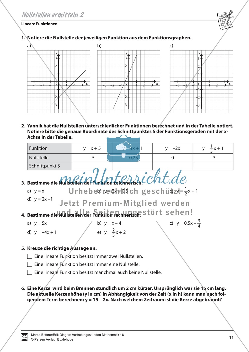 Lineare Funktionen: Ermittlung von Nullstellen Preview 2