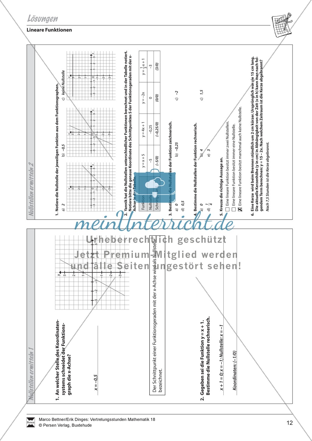 Lineare Funktionen: Ermittlung von Nullstellen Preview 3