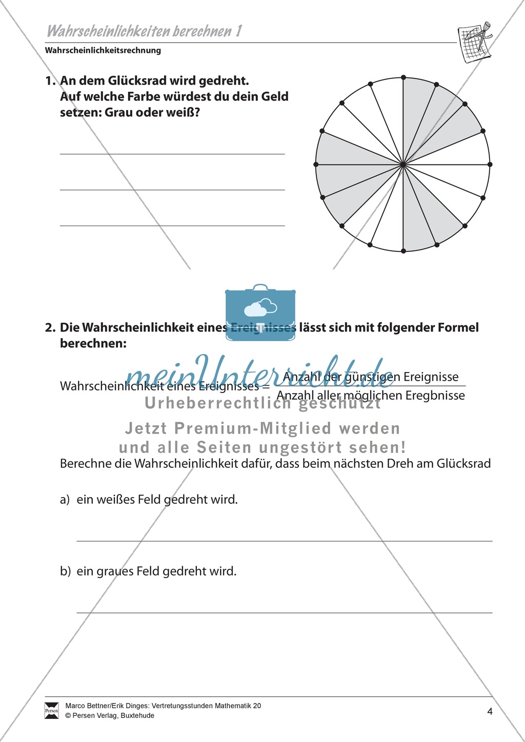 Wahrscheinlichkeitsrechnung: Verschiedene Übungen zur Berechnung der Wahrscheinlichkeit Preview 1
