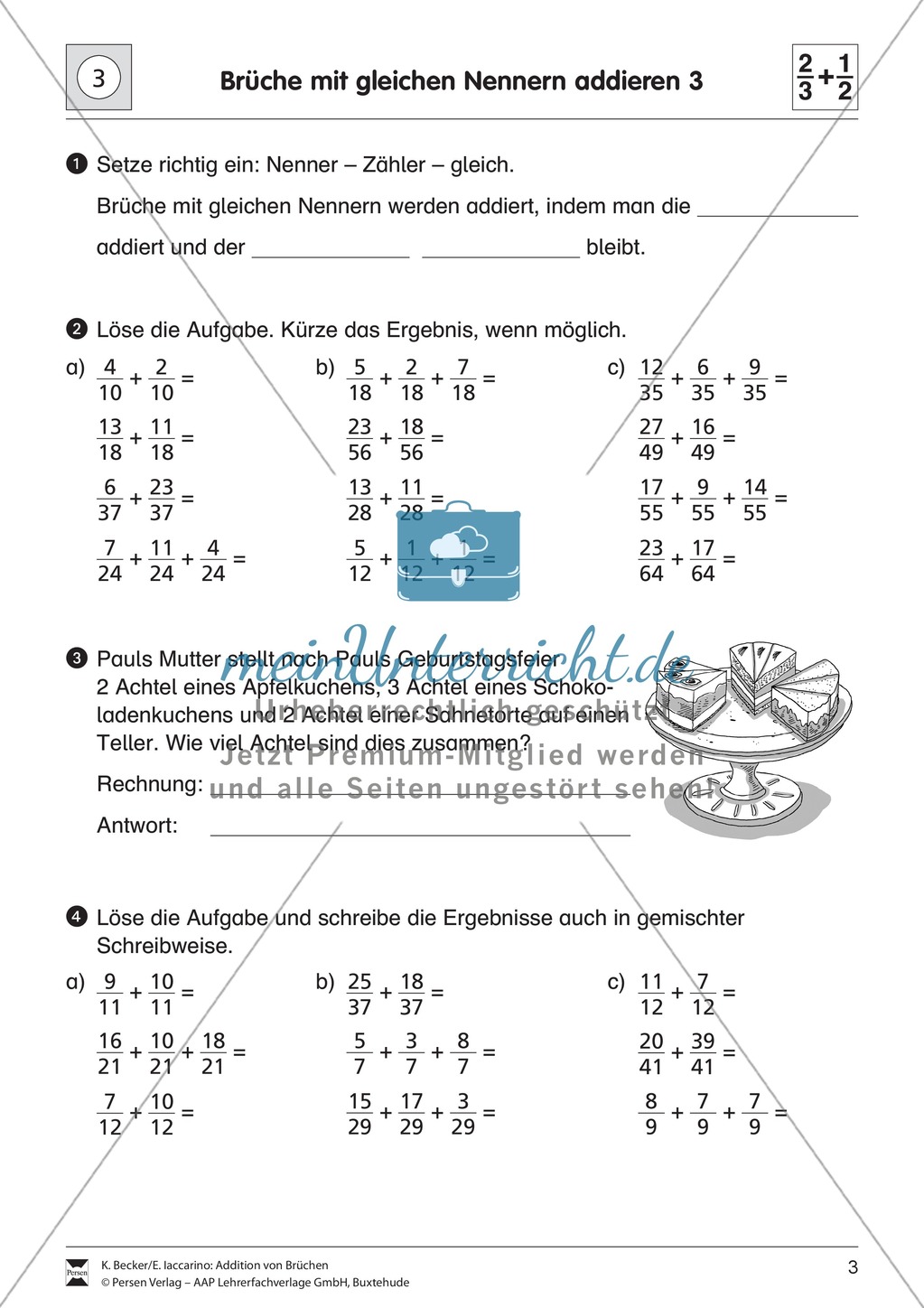 Bruchrechnung: Addition von gleichnamigen Brüchen Preview 3