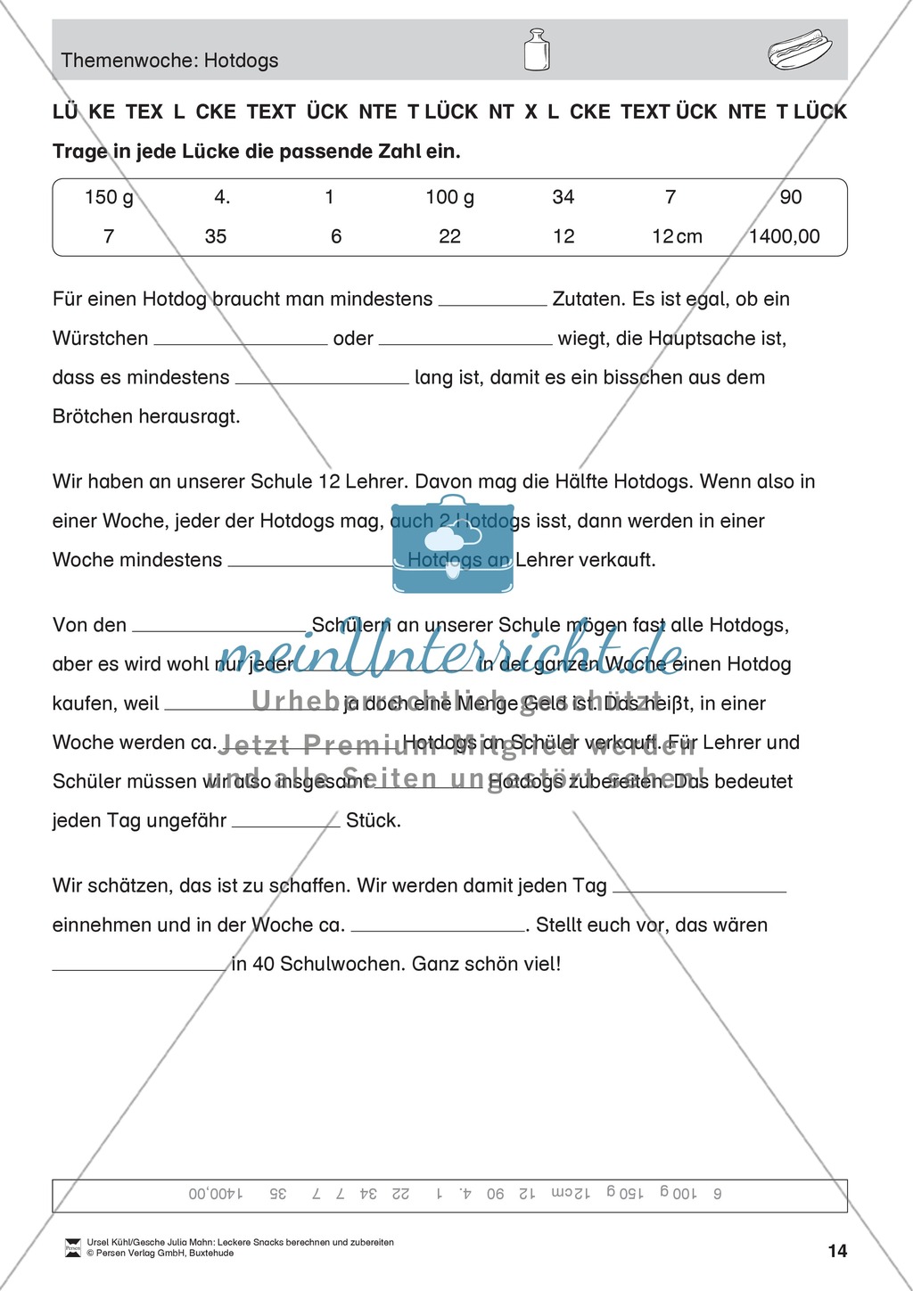 Projekt zum Sachrechnen: Hotdogs herstellen und Inhaltsstoffe und Preise berechnen Preview 14
