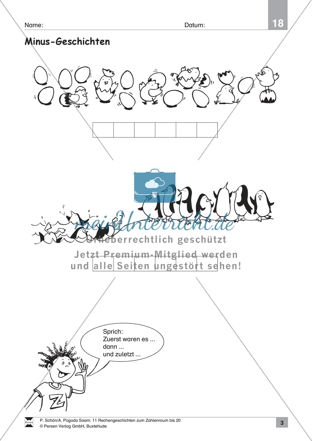 Sachrechnen und Textaufgaben: Rechengeschichten zur Subtraktion im Zahlenraum bis 20 Preview 3