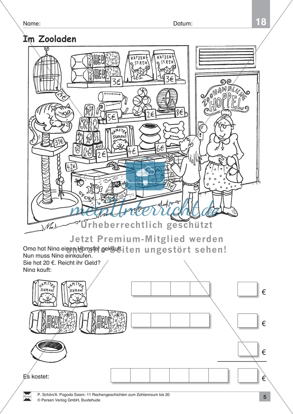 Sachrechnen und Textaufgaben: Rechengeschichten zur Subtraktion im Zahlenraum bis 20 Preview 5