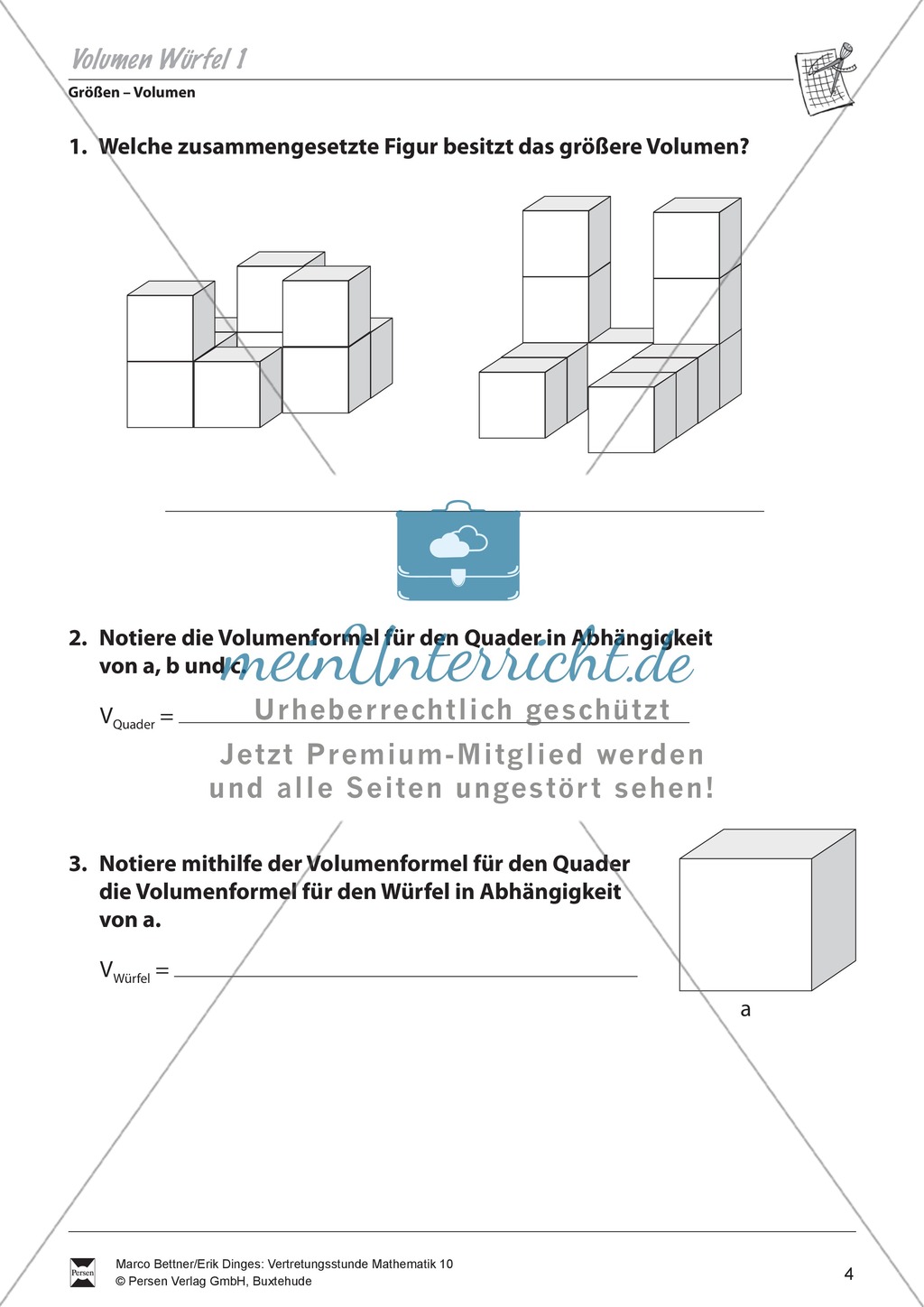 Volumenberechnung zusammengesetzter Figuren mit Hilfe von Quadern Preview 1
