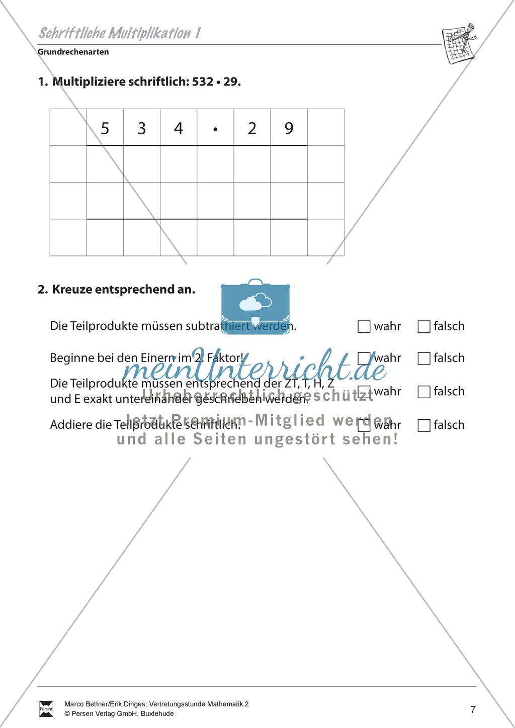 Grundrechenarten: Wiederholen und Üben der schriftlichen Multiplikation Preview 1