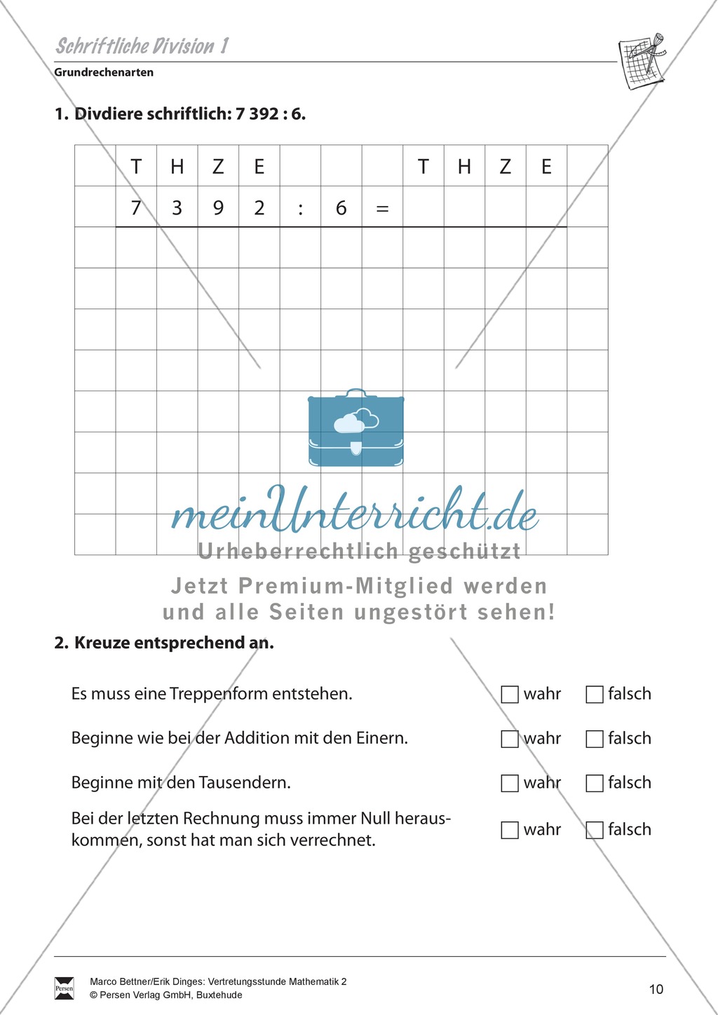 Grundrechenarten: Wiederholen und Üben der schriftlichen Division Preview 1
