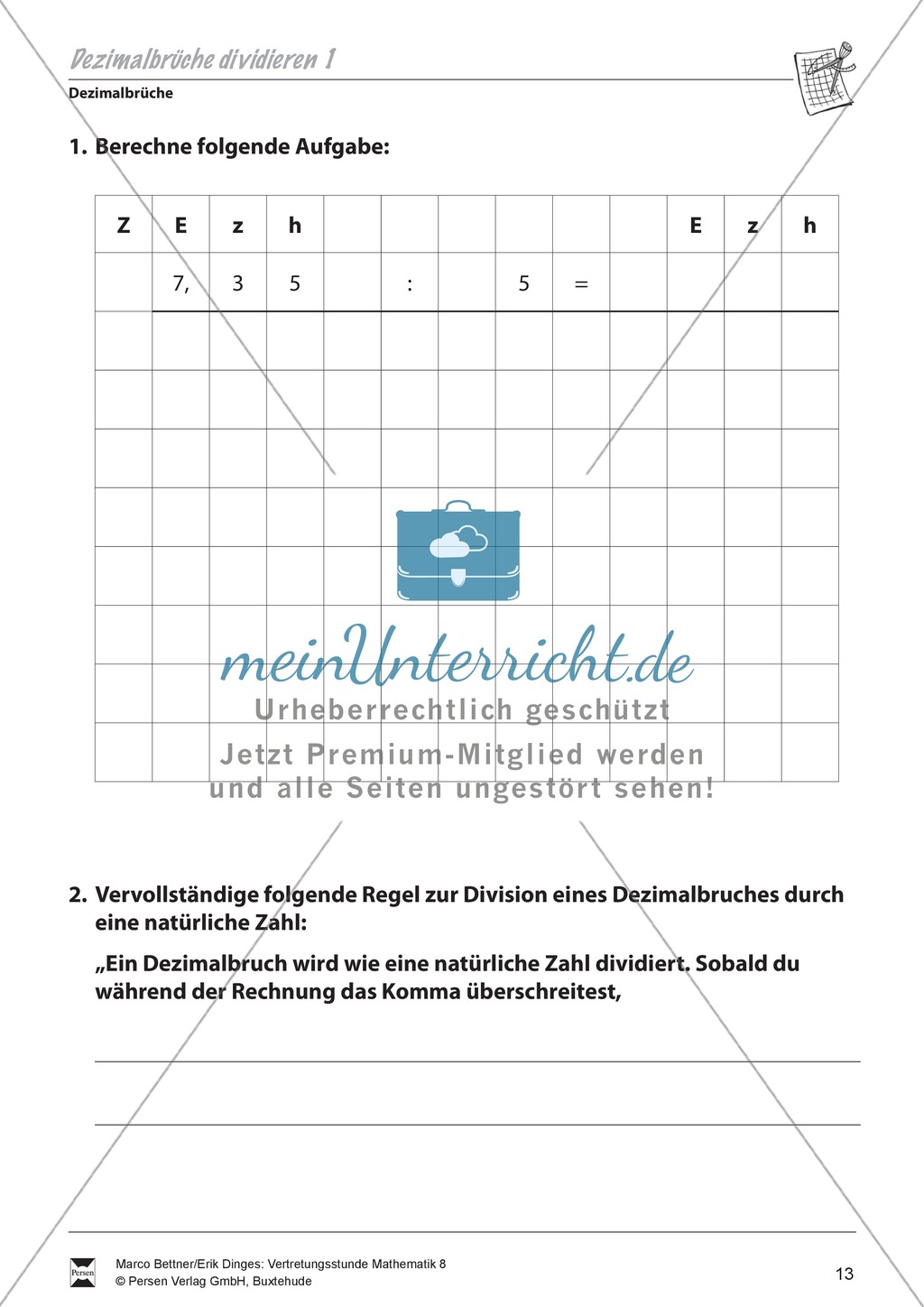 Dezimalbrüche: Aufgaben zur Division von Dezimalbrüchen Preview 1