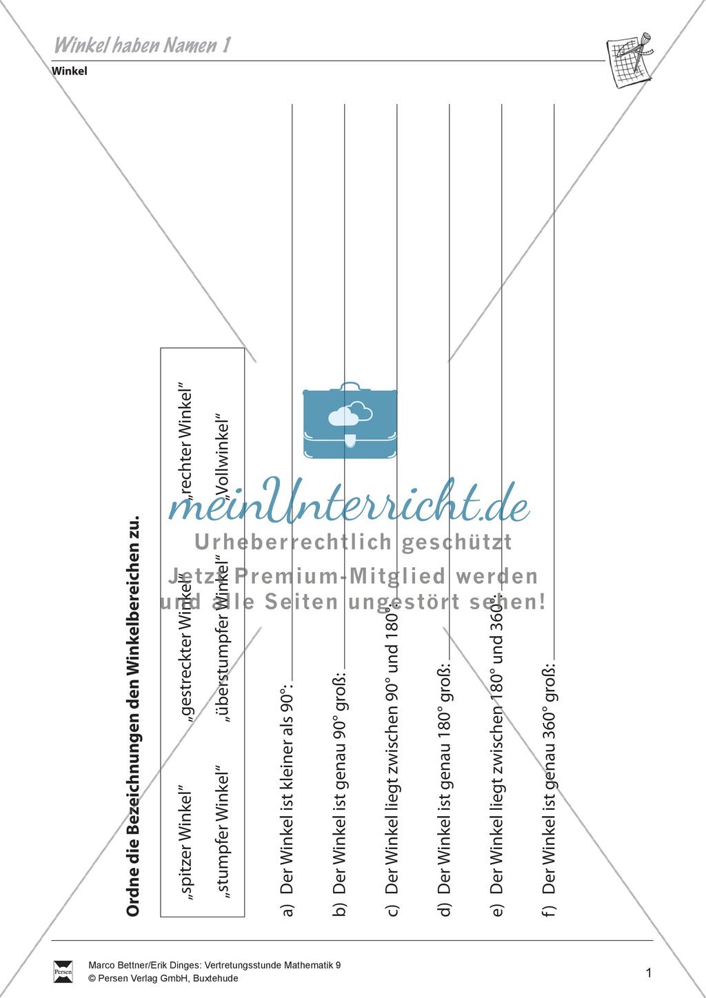Winkel: Die Bezeichnung verschiedener Winkel kennenlernen Preview 1