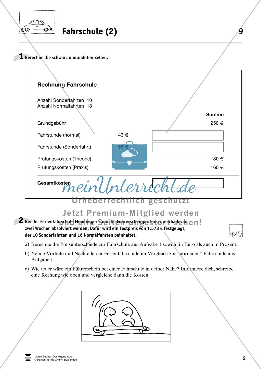 Mathematische Alltagskompetenz: Kosten für die Fahrschule erkennen und berechnen Preview 2