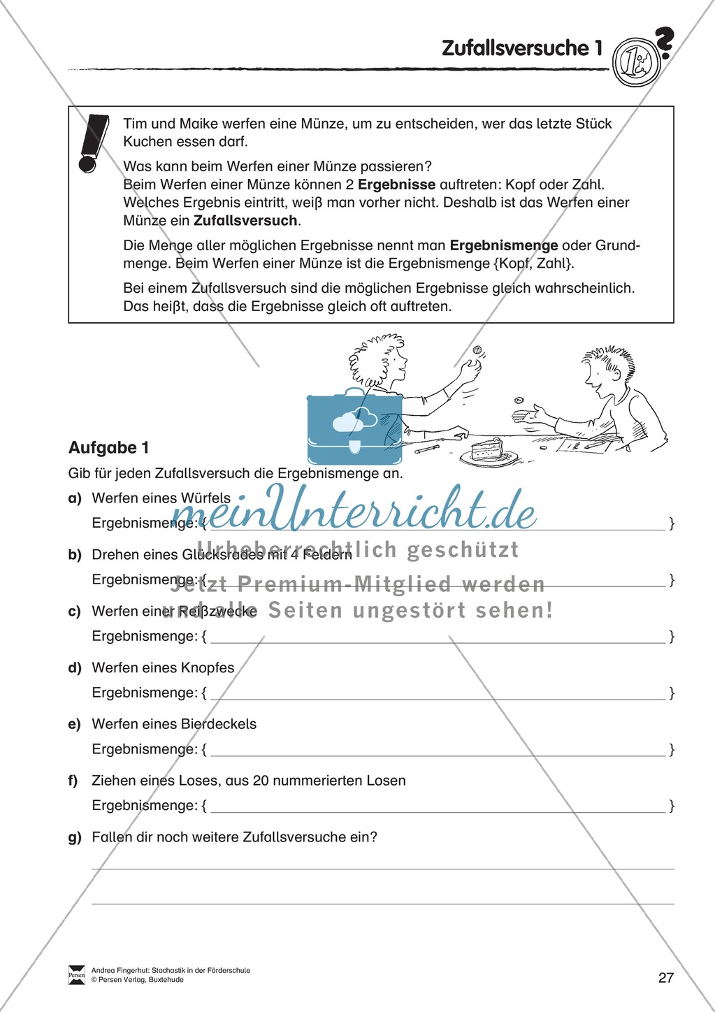 Förderschule Stochastik - Übungen zu Zufallsversuchen Preview 1