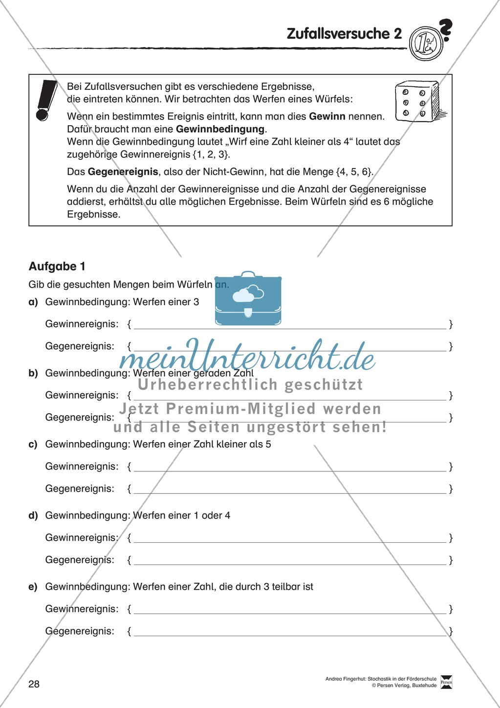 Förderschule Stochastik - Übungen zu Zufallsversuchen Preview 2
