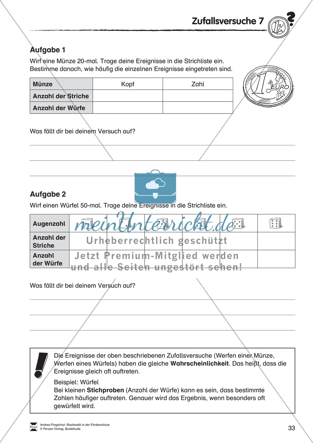 Förderschule Stochastik - Übungen zu Zufallsversuchen Preview 7