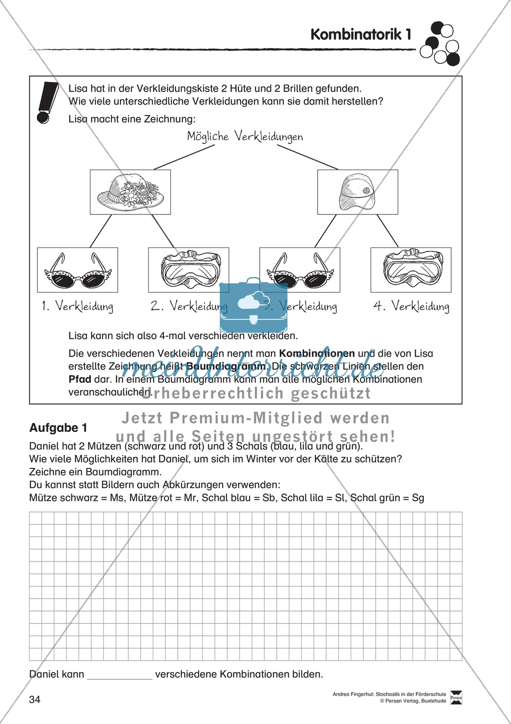 Förderschule Stochastik - Übungen zur Kombinatorik Preview 1