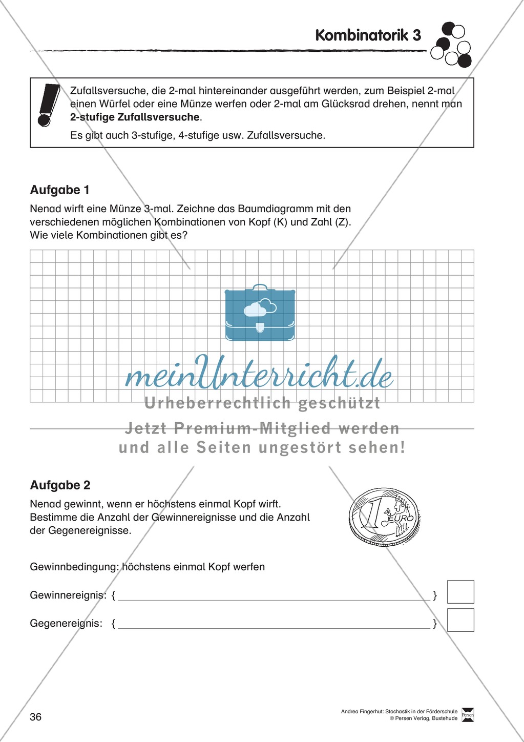 Förderschule Stochastik - Übungen zur Kombinatorik Preview 3